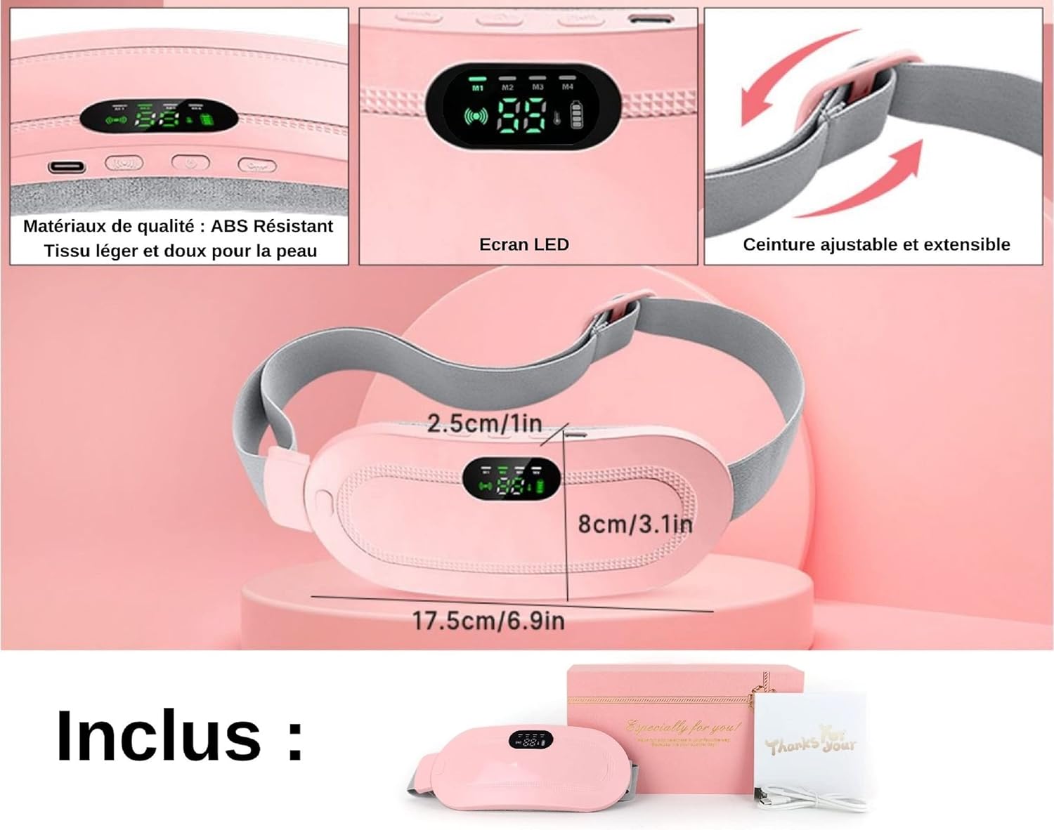 3 Heat Levels, 4 Massage Modes – Fast Relief for Menstrual Cramps