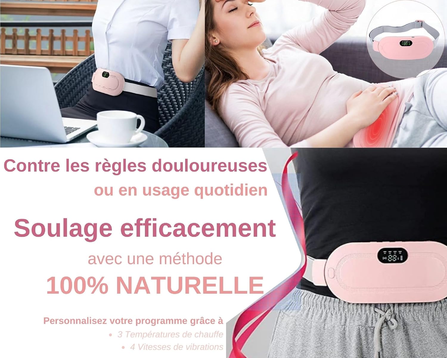 3 Heat Levels, 4 Massage Modes – Fast Relief for Menstrual Cramps
